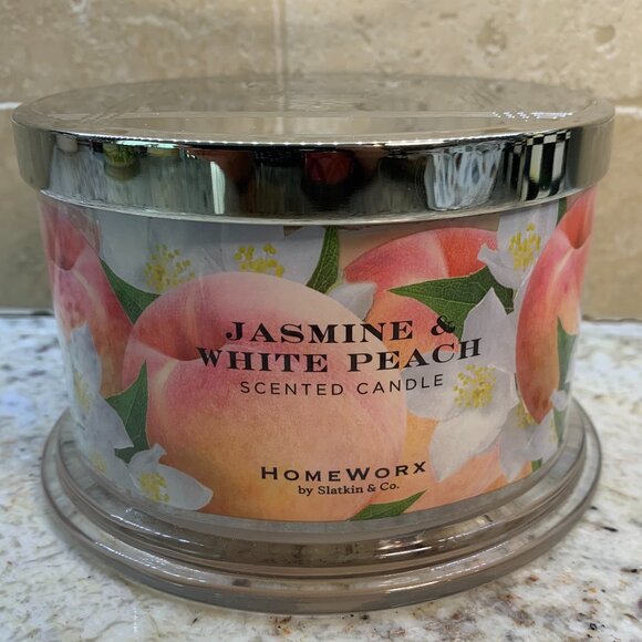 HomeWorx by Harry Slatkin Jasmine & White Peach Scented 4-Wick Candle 18oz - Picture 1 of 4